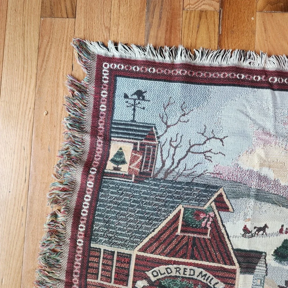 Goodwin Weavers Blanket Linda Nelson Stock Winter Village Scene Fringe 45